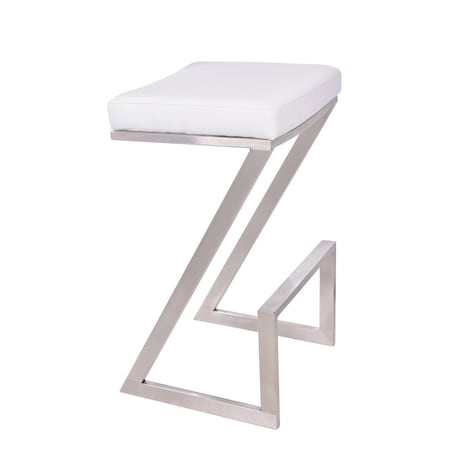 Armen Living Atlantis 26" Counter Height Backless White Faux Leather and Brushed Stainless Steel Bar Stool LCAT26BAWH